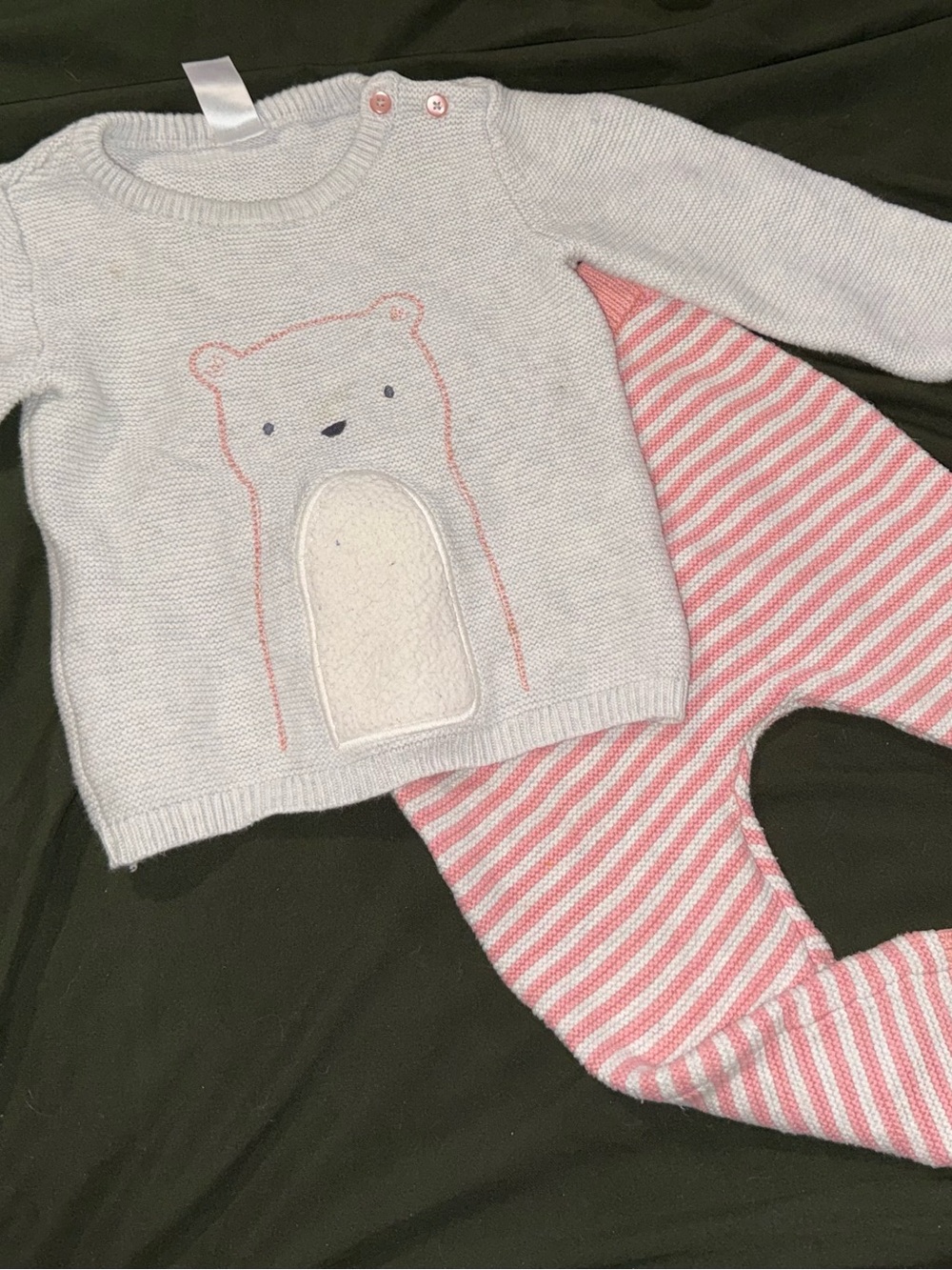 Carter's White Knit Sweater and pants with Pink Accent 18m